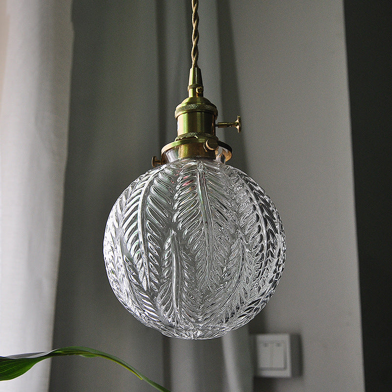 Contemporary Nordic Leaf Orb Glass Shade Brass 1-Light Pendant Light For Living Room