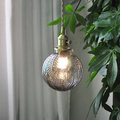 Contemporary Nordic Leaf Orb Glass Shade Brass 1-Light Pendant Light For Living Room