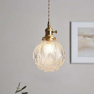 Contemporary Nordic Leaf Orb Glass Shade Brass 1-Light Pendant Light For Living Room