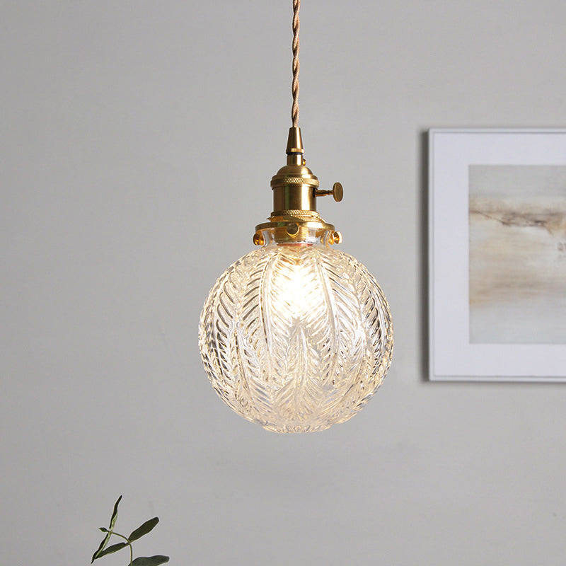 Contemporary Nordic Leaf Orb Glass Shade Brass 1-Light Pendant Light For Living Room