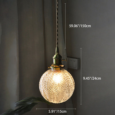 Contemporary Nordic Leaf Orb Glass Shade Brass 1-Light Pendant Light For Living Room