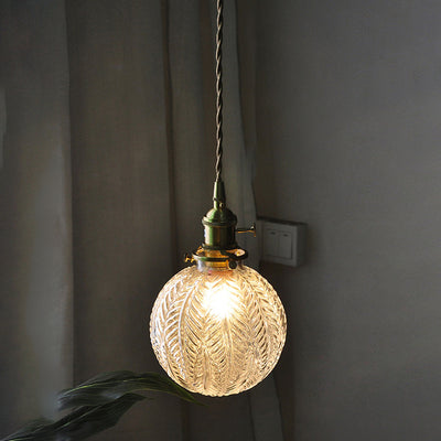 Contemporary Nordic Leaf Orb Glass Shade Brass 1-Light Pendant Light For Living Room