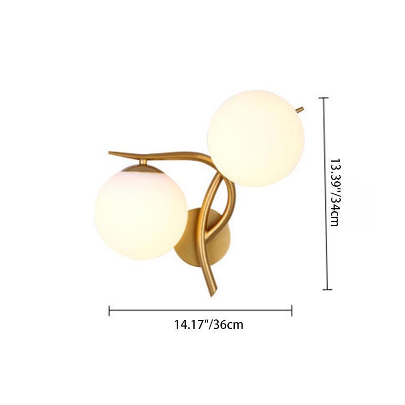 Modern Minimalist Curved Pole Orb Glass Shade Hardware Frame 2-Light Wall Sconce Lamp For Bedroom