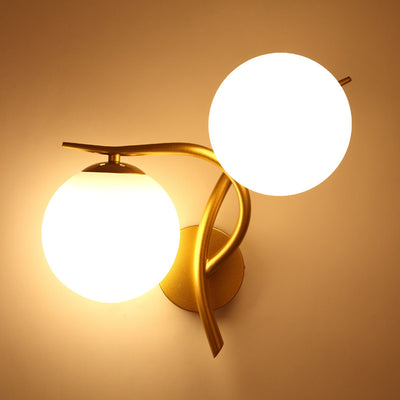 Modern Minimalist Curved Pole Orb Glass Shade Hardware Frame 2-Light Wall Sconce Lamp For Bedroom