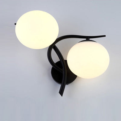 Modern Minimalist Curved Pole Orb Glass Shade Hardware Frame 2-Light Wall Sconce Lamp For Bedroom