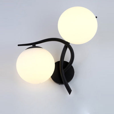 Modern Minimalist Curved Pole Orb Glass Shade Hardware Frame 2-Light Wall Sconce Lamp For Bedroom