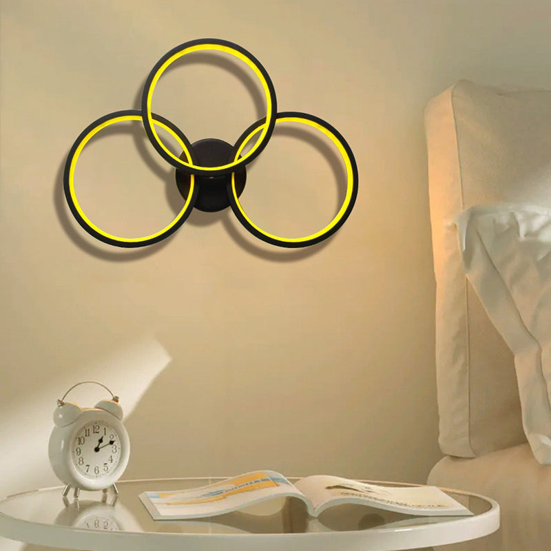 Modern Art Deco Triple Circle PC Shade LED Wall Sconce Lamp For Bedroom