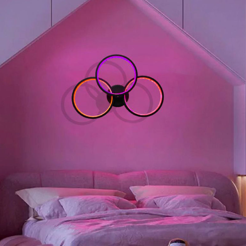 Modern Art Deco Triple Circle PC Shade LED Wall Sconce Lamp For Bedroom