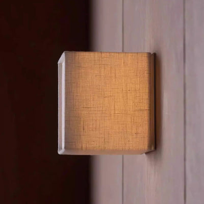 Traditional Japanese Square Fabric Shade LED Wall Sconce Lamp For Living Room