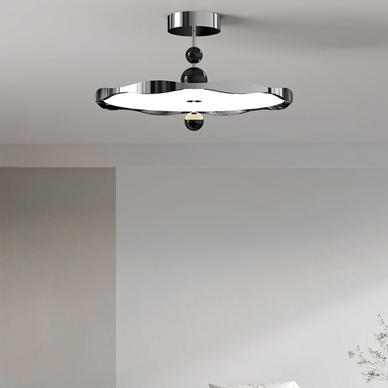 Modern Minimalist Round Wave Iron Aluminum Frame Acrylic LED Semi-Flush Mount Ceiling Light For Bedroom