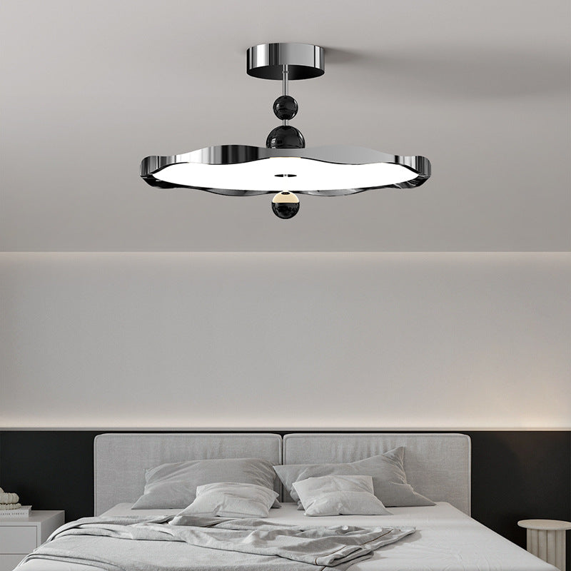 Modern Minimalist Round Wave Iron Aluminum Frame Acrylic LED Semi-Flush Mount Ceiling Light For Bedroom