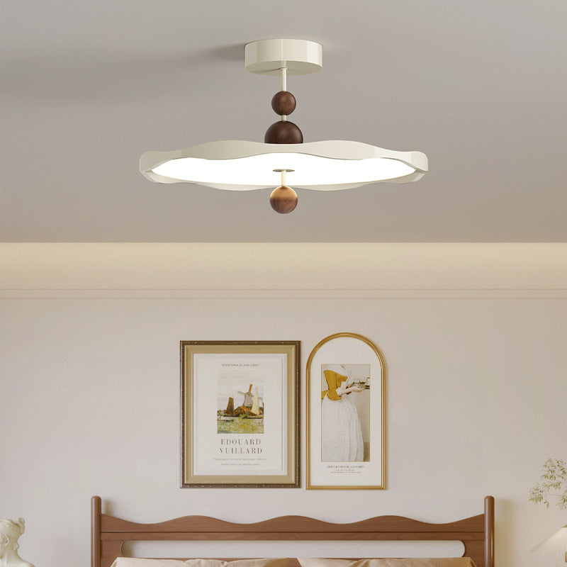 Modern Minimalist Round Wave Iron Aluminum Frame Acrylic LED Semi-Flush Mount Ceiling Light For Bedroom