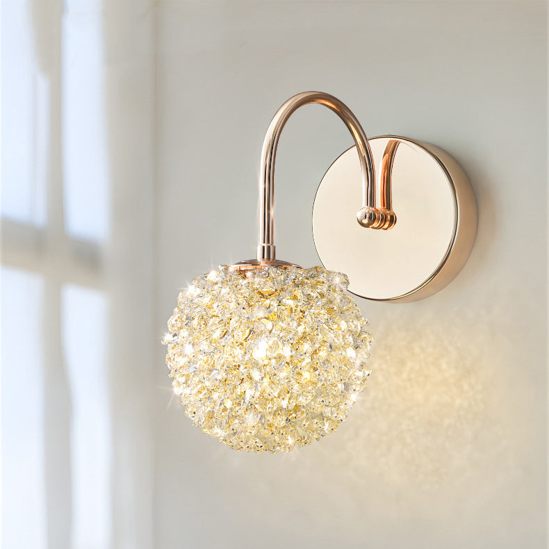 Modern Luxury Crystal Orb Hardware Frame 1-Light Wall Sconce Lamp For Living Room