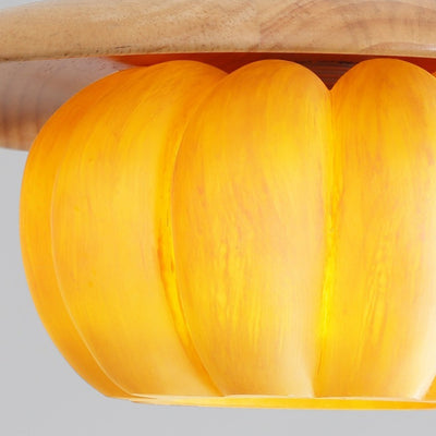 Contemporary Creative Disc Pumpkin Shape Wood Resin Shade 1-Light Pendant Light For Living Room