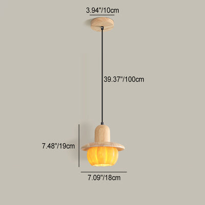 Contemporary Creative Disc Pumpkin Shape Wood Resin Shade 1-Light Pendant Light For Living Room