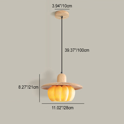 Contemporary Creative Disc Pumpkin Shape Wood Resin Shade 1-Light Pendant Light For Living Room