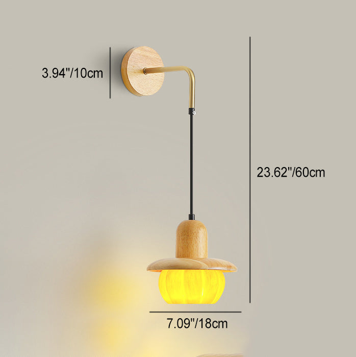 Zeitgenössische kreative Disc-Kürbisform Holzharz Schirm 1-Licht Wandleuchte für Wohnzimmer 