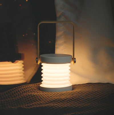 Contemporary Creative Foldable Round Lantern Wood ABS PC Iron LED Table Lamp For Bedroom