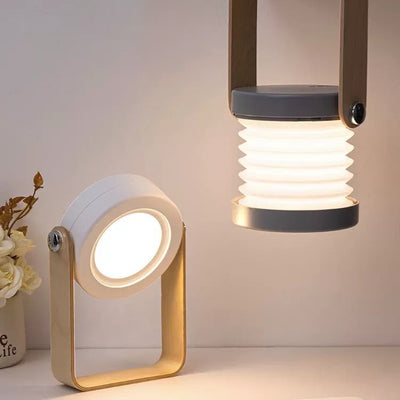 Contemporary Creative Foldable Round Lantern Wood ABS PC Iron LED Table Lamp For Bedroom