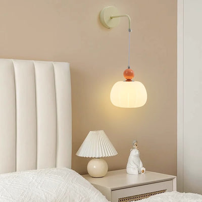 Contemporary Nordic Round Pumpkin Shape Iron Plastic Shade 1-Light Wall Sconce Lamp For Bedroom