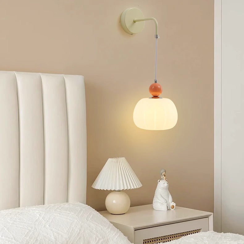 Contemporary Nordic Round Pumpkin Shape Iron Plastic Shade 1-Light Wall Sconce Lamp For Bedroom