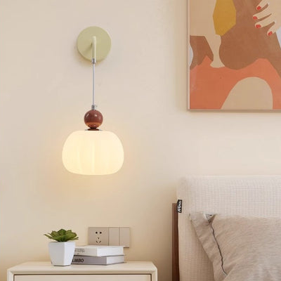 Contemporary Nordic Round Pumpkin Shape Iron Plastic Shade 1-Light Wall Sconce Lamp For Bedroom