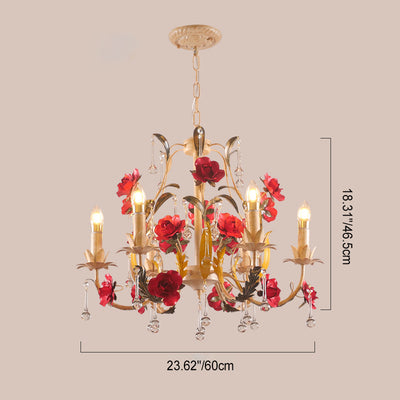 Traditional Rustic Rose Candle Holder Iron Frame Glass 6/8 Light Chandelier For Living Room