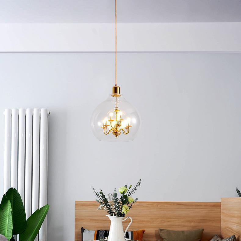 Modern Minimalist Round Ball Dome Glass Iron 9-Light Pendant Light For Living Room