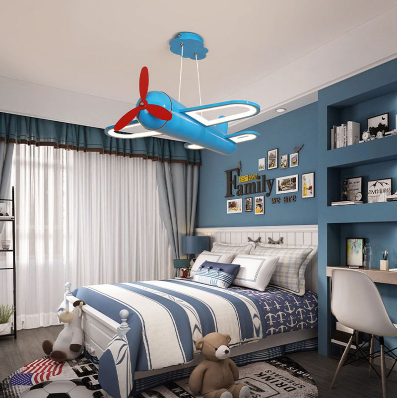 Contemporary Creative Kids Airplane Iron Acrylic LED Chandelier For Bedroom