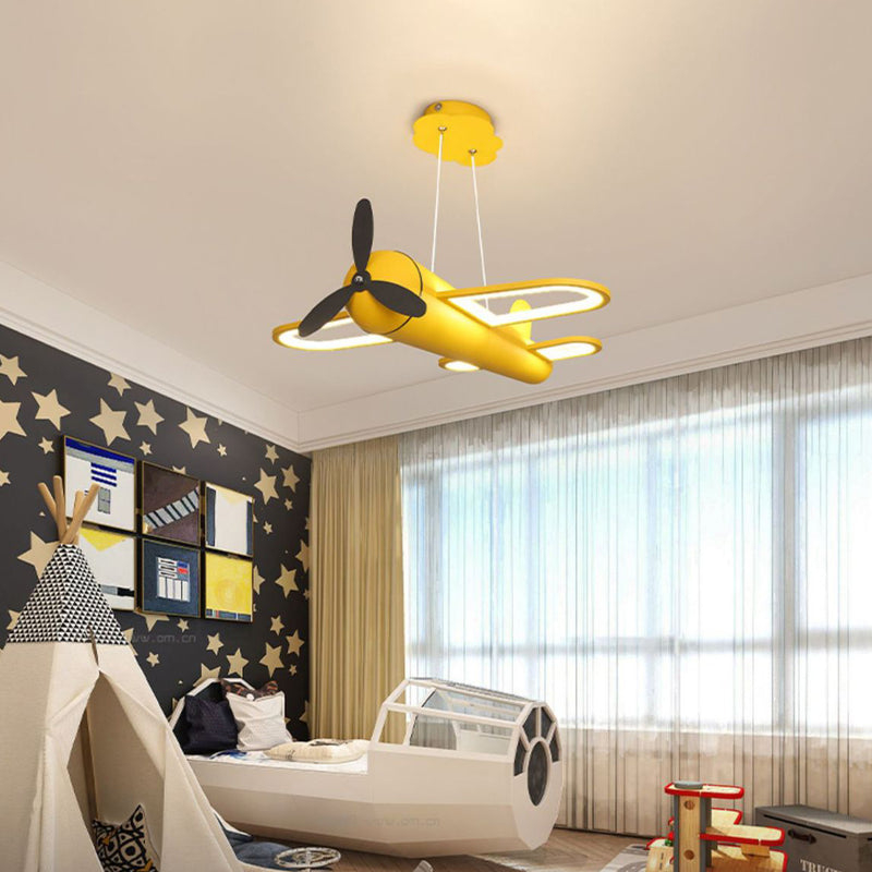 Contemporary Creative Kids Airplane Iron Acrylic LED Chandelier For Bedroom