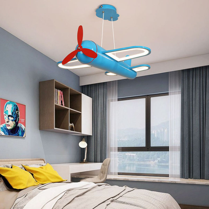 Contemporary Creative Kids Airplane Iron Acrylic LED Chandelier For Bedroom