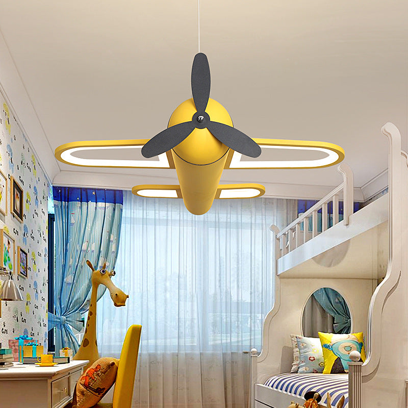 Contemporary Creative Kids Airplane Iron Acrylic LED Chandelier For Bedroom