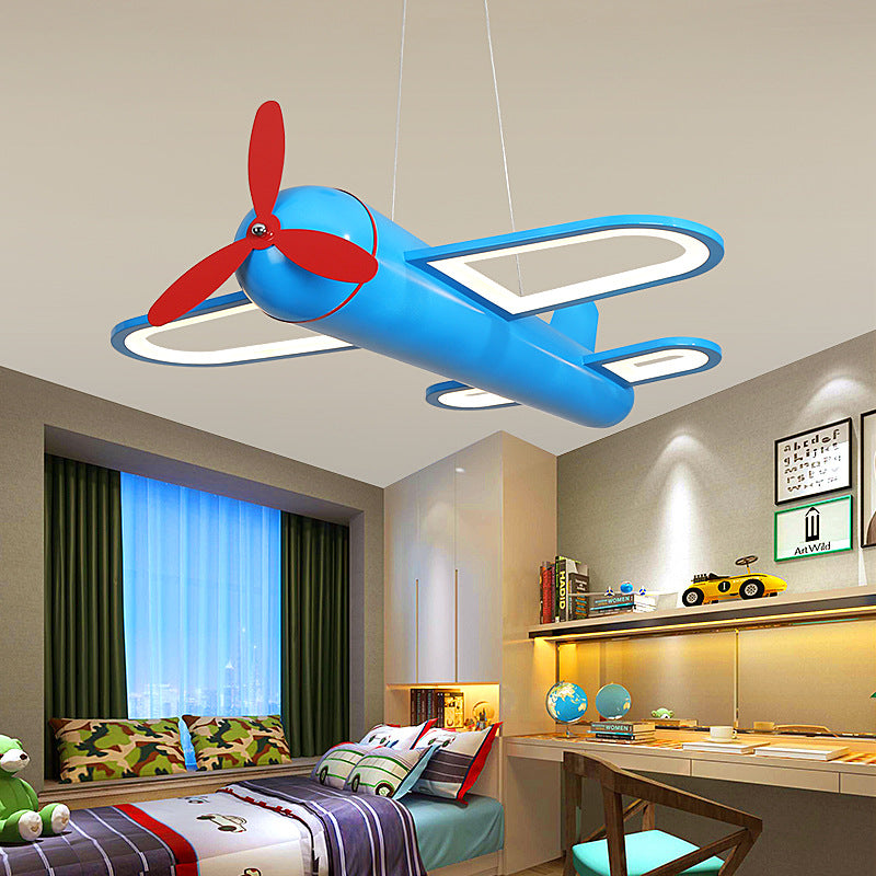 Contemporary Creative Kids Airplane Iron Acrylic LED Chandelier For Bedroom