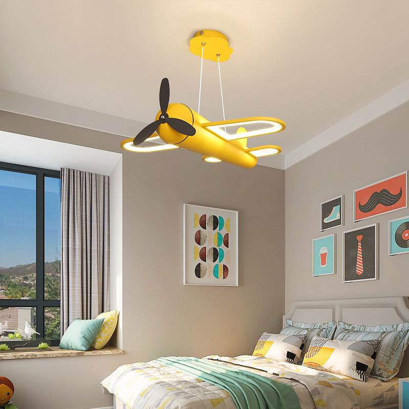 Contemporary Creative Kids Airplane Iron Acrylic LED Chandelier For Bedroom