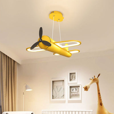 Contemporary Creative Kids Airplane Iron Acrylic LED Chandelier For Bedroom