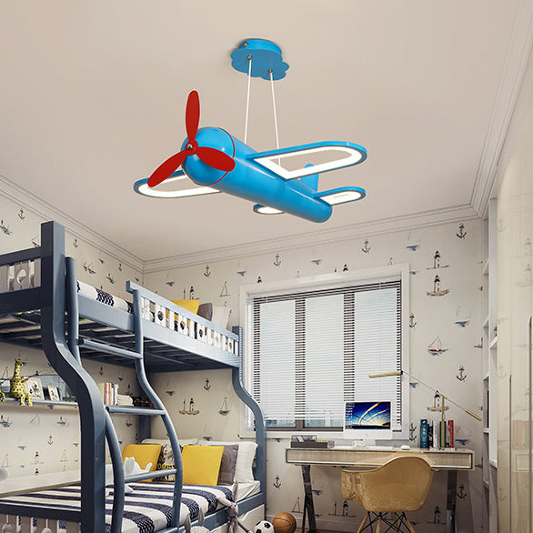 Contemporary Creative Kids Airplane Iron Acrylic LED Chandelier For Bedroom