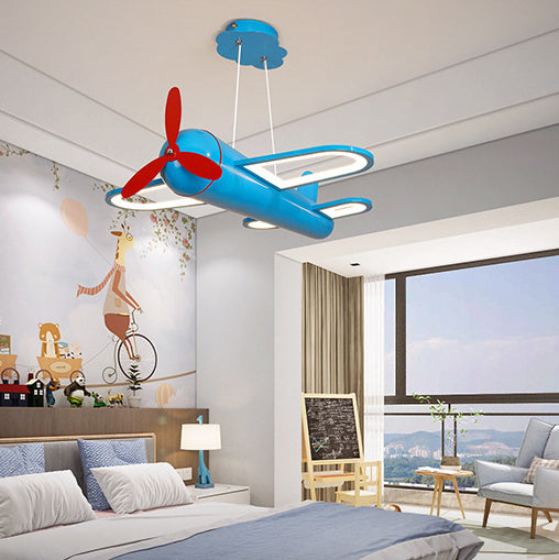 Contemporary Creative Kids Airplane Iron Acrylic LED Chandelier For Bedroom