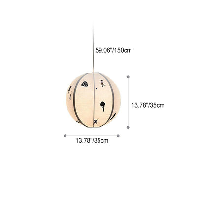 ضوء قلادة واحد لغرفة النوم بإطار حديدي وظل قماش كتاني مطرز للأطفال على شكل كرة أرضية تقليدية عتيقة 