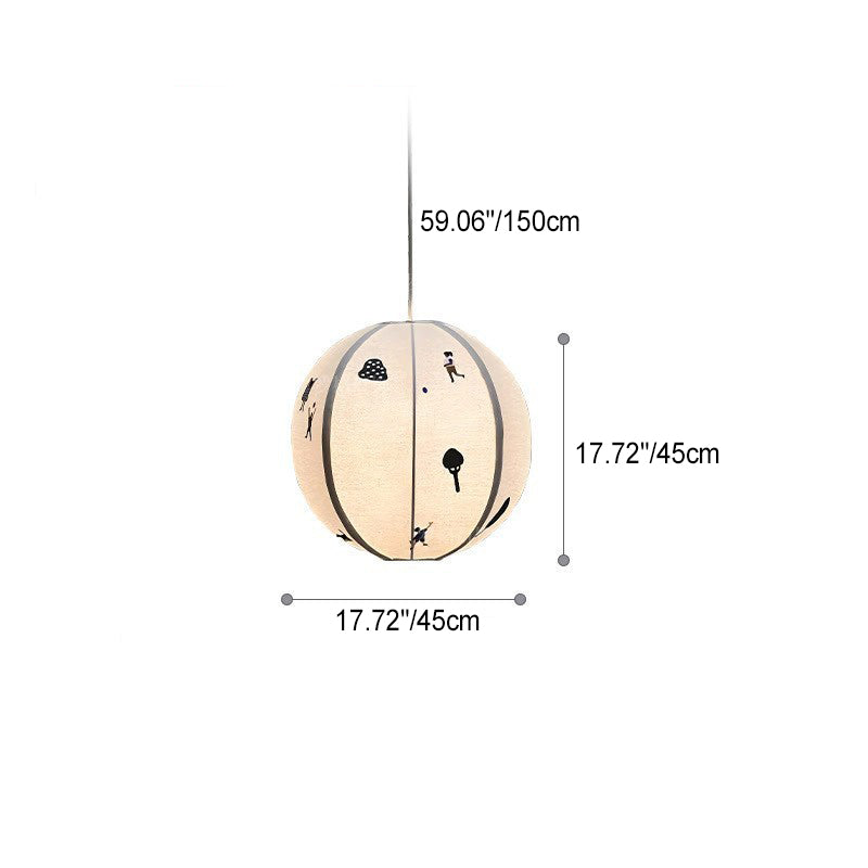 ضوء قلادة واحد لغرفة النوم بإطار حديدي وظل قماش كتاني مطرز للأطفال على شكل كرة أرضية تقليدية عتيقة 