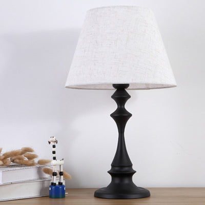 Modern Minimalist Round Trapezoidal Chess Shape Base Iron Fabric 1-Light Table Lamp For Bedroom