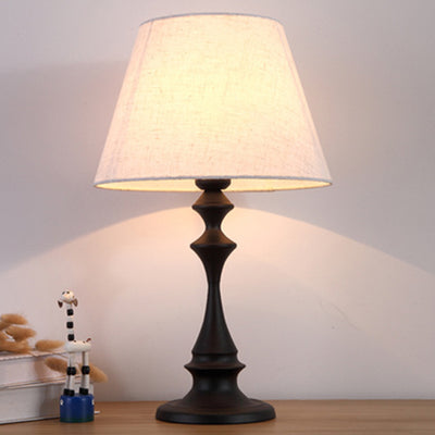 Modern Minimalist Round Trapezoidal Chess Shape Base Iron Fabric 1-Light Table Lamp For Bedroom