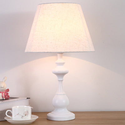 Modern Minimalist Round Trapezoidal Chess Shape Base Iron Fabric 1-Light Table Lamp For Bedroom