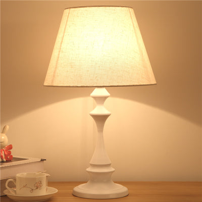 Modern Minimalist Round Trapezoidal Chess Shape Base Iron Fabric 1-Light Table Lamp For Bedroom