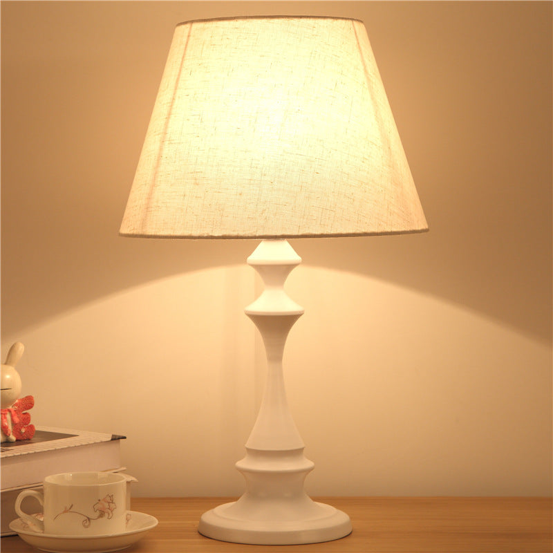 Modern Minimalist Round Trapezoidal Chess Shape Base Iron Fabric 1-Light Table Lamp For Bedroom