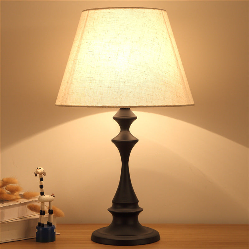 Modern Minimalist Round Trapezoidal Chess Shape Base Iron Fabric 1-Light Table Lamp For Bedroom