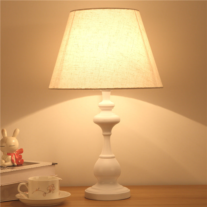 Modern Minimalist Round Trapezoidal Chess Shape Base Iron Fabric 1-Light Table Lamp For Bedroom