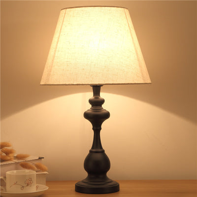 Modern Minimalist Round Trapezoidal Chess Shape Base Iron Fabric 1-Light Table Lamp For Bedroom