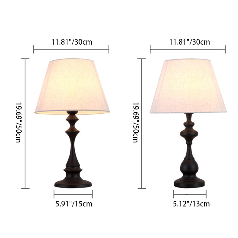 Modern Minimalist Round Trapezoidal Chess Shape Base Iron Fabric 1-Light Table Lamp For Bedroom