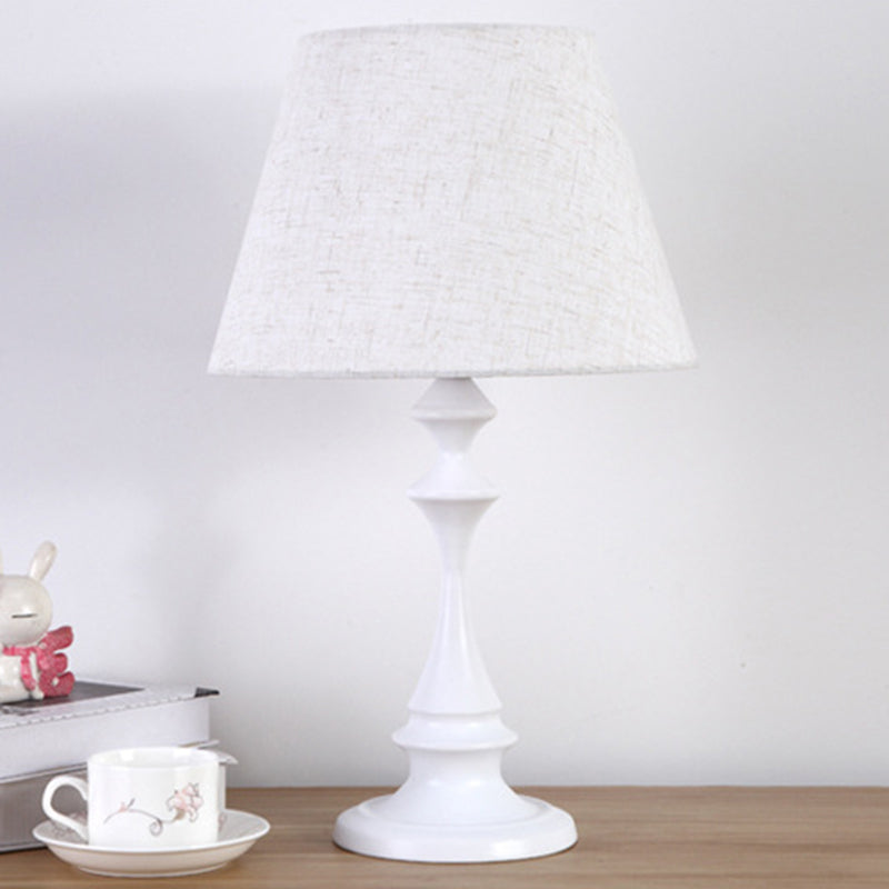 Modern Minimalist Round Trapezoidal Chess Shape Base Iron Fabric 1-Light Table Lamp For Bedroom