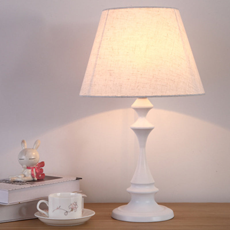 Modern Minimalist Round Trapezoidal Chess Shape Base Iron Fabric 1-Light Table Lamp For Bedroom